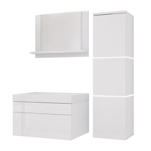 Ensemble Meuble Salle De Bain, Blanc Mat, Blanc Brillant, 90 X 110 Cm