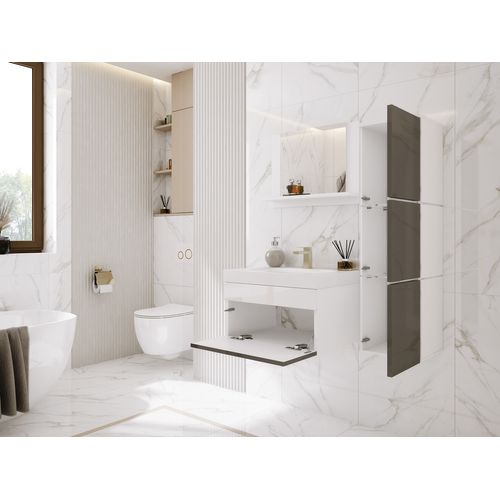 Ensemble Meuble Salle De Bain, Blanc Mat, Gris Brillant, 90 X 110 Cm