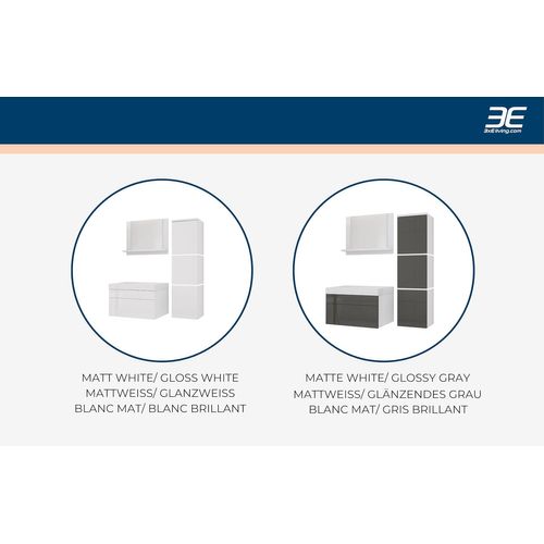 Ensemble Meuble Salle De Bain, Blanc Mat, Gris Brillant, 90 X 110 Cm