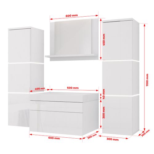 Ensemble Meuble Salle De Bain, Blanc Mat, Blanc Brillant, 120 X 110 Cm