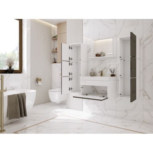 Ensemble Meuble Salle De Bain, Blanc Mat, Blanc Brillant, 120 X 110 Cm