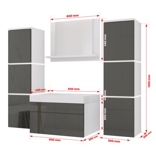 Ensemble Meuble Salle De Bain, Blanc Mat, Gris Brillant, 120 X 110 Cm
