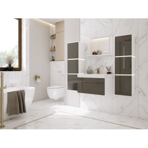 Ensemble Meuble Salle De Bain, Blanc Mat, Gris Brillant, 120 X 110 Cm
