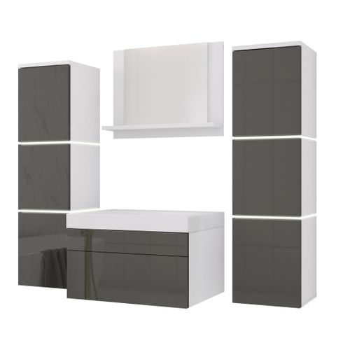 Ensemble Meuble Salle De Bain, Blanc Mat, Gris Brillant, 120 X 110 Cm