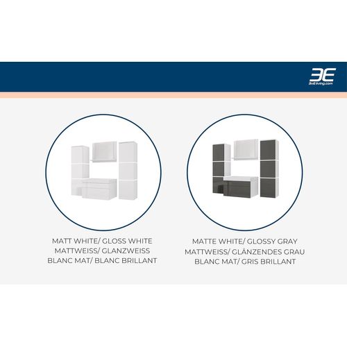 Ensemble Meuble Salle De Bain, Blanc Mat, Gris Brillant, 120 X 110 Cm