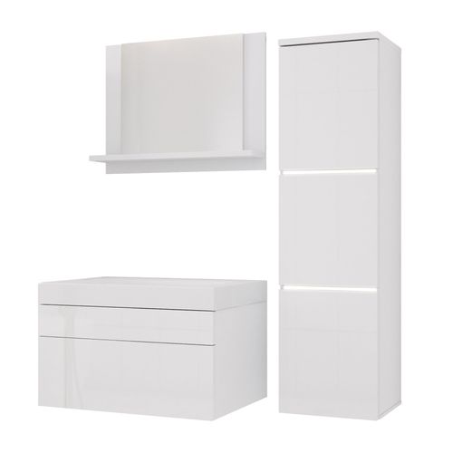 Ensemble Meuble Salle De Bain, Blanc Mat, Blanc Brillant, 90 X 110 Cm