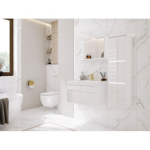 Ensemble Meuble Salle De Bain, Blanc Mat, Blanc Brillant, 90 X 110 Cm