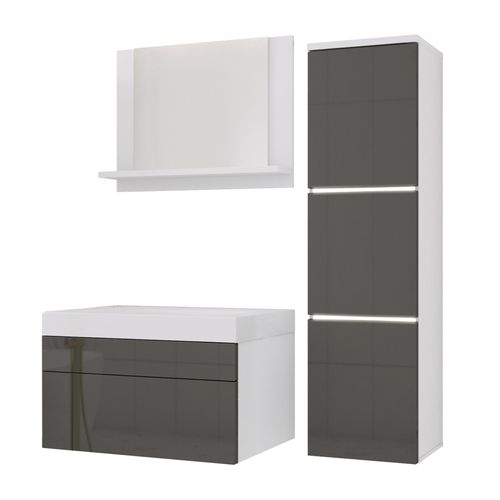 Ensemble Meuble Salle De Bain, Blanc Mat, Gris Brillant, 90 X 110 Cm