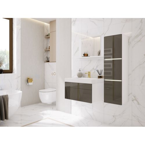 Ensemble Meuble Salle De Bain, Blanc Mat, Gris Brillant, 90 X 110 Cm