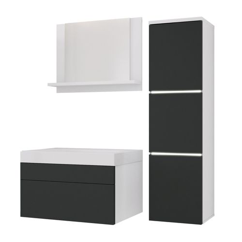 Ensemble Meuble Salle De Bain, Blanc Mat, Antracite, 90 X 110 Cm