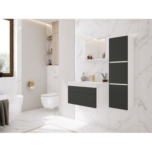 Ensemble Meuble Salle De Bain, Blanc Mat, Antracite, 90 X 110 Cm