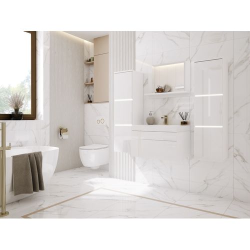 Ensemble Meuble Salle De Bain, Blanc Mat, Blanc Brillant, 120 X 110 Cm
