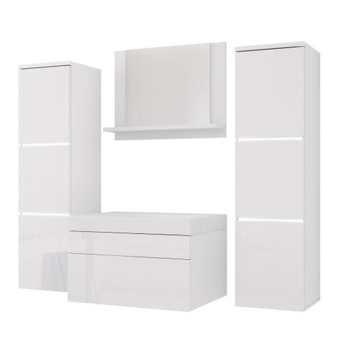 Ensemble Meuble Salle De Bain, Blanc Mat, Blanc Brillant, 120 X 110 Cm