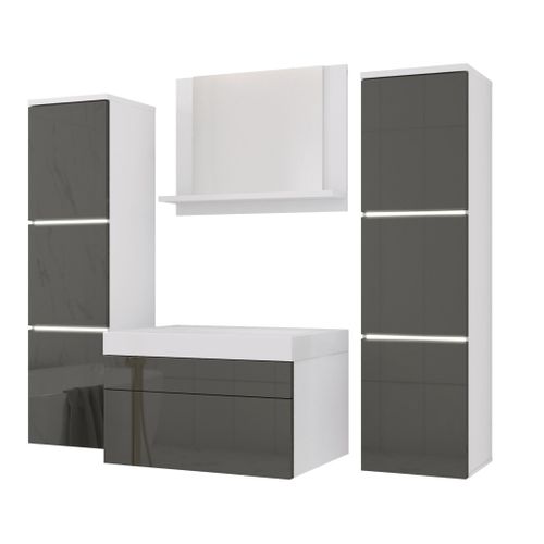 Ensemble Meuble Salle De Bain, Blanc Mat, Gris Brillant, 120 X 110 Cm