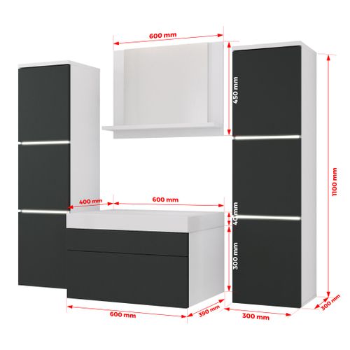 Ensemble Meuble Salle De Bain, Blanc Mat, Antracite, 120 X 110 Cm