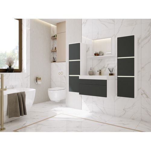Ensemble Meuble Salle De Bain, Blanc Mat, Antracite, 120 X 110 Cm