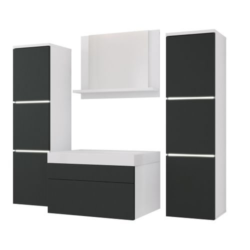Ensemble Meuble Salle De Bain, Blanc Mat, Antracite, 120 X 110 Cm