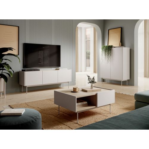 Meuble TV : Cachemire, Top: Chêne Linea, 144 X 55 X 37 Cm