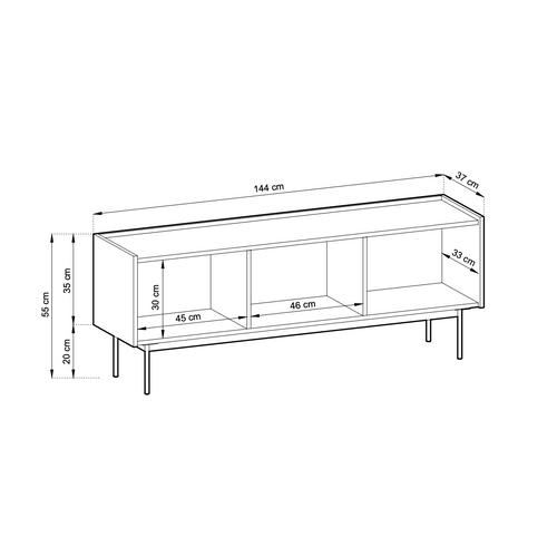 Meuble TV : Brique, Top: Chêne Linea, 144 X 55 X 37 Cm