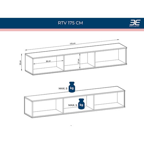 Meuble TV, Noir, Pieds Or, 175 X 30 X 52 Cm, Push To Open