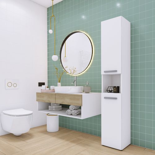 Meuble De Salle De Bain, Blanc Mat, Blanc Brillant, 30 X 174 X 30 Cm