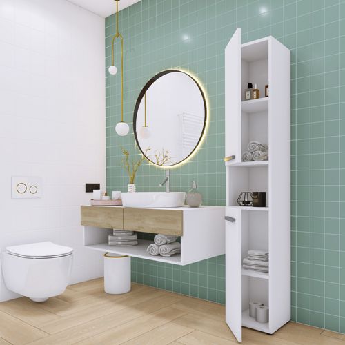 Meuble De Salle De Bain, Blanc Mat, Blanc Brillant, 30 X 174 X 30 Cm
