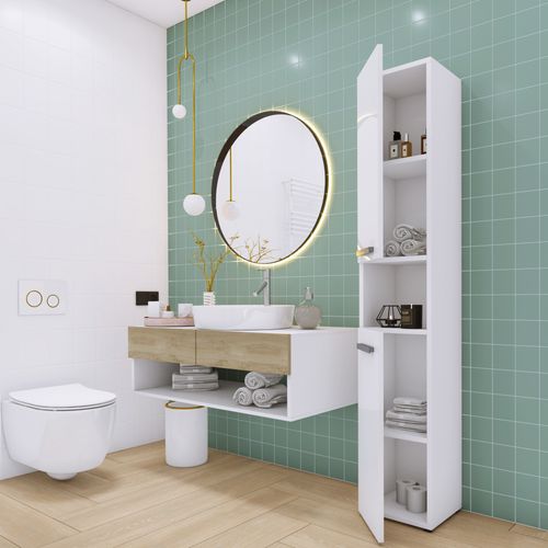 Meuble De Salle De Bain, Blanc Mat, 30 X 174 X 30 Cm