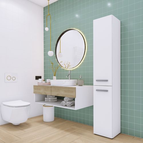 Meuble De Salle De Bain, Blanc Mat, Blanc Brillant, 30 X 174 X 30 Cm