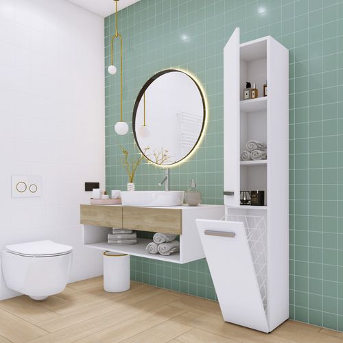 Meuble De Salle De Bain, Blanc Mat, Blanc Brillant, 30 X 174 X 30 Cm