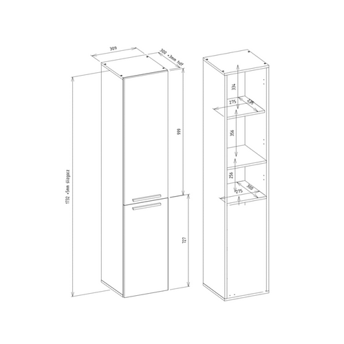 Meuble De Salle De Bain, Blanc Mat, Blanc Brillant, 30 X 174 X 30 Cm