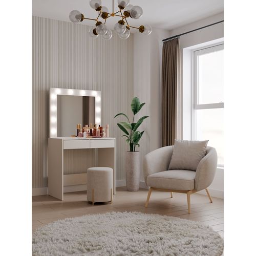 Coiffeuse Avec Miroir, Éclairage LED : 2 Tiroirs, Cachemire, 80 X 81 X 50cm