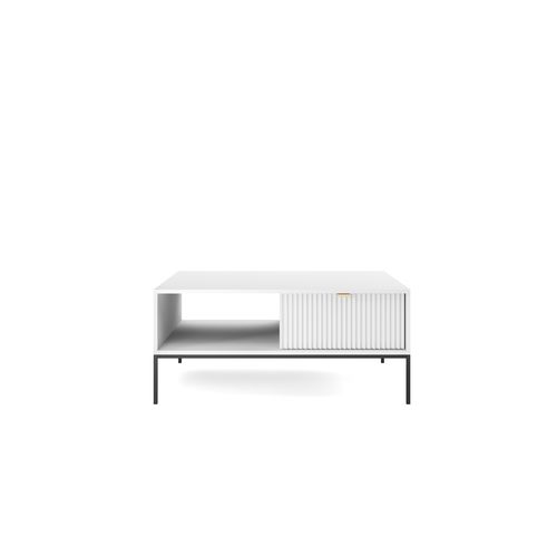 Table Basse : Blanc, Noir, 104 X 46 X 68 Cm, Poignées Dorées