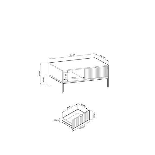 Table Basse : Blanc, Or, 104 X 46 X 68 Cm, Poignées Dorées