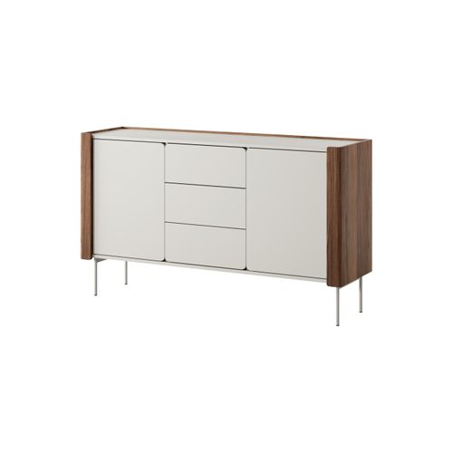 Buffet : 3 Tiroirs, 2 Portes, 4 Étagères, Warmia Noyer / Cachemire, 141 X 82,5 X 39,9 Cm