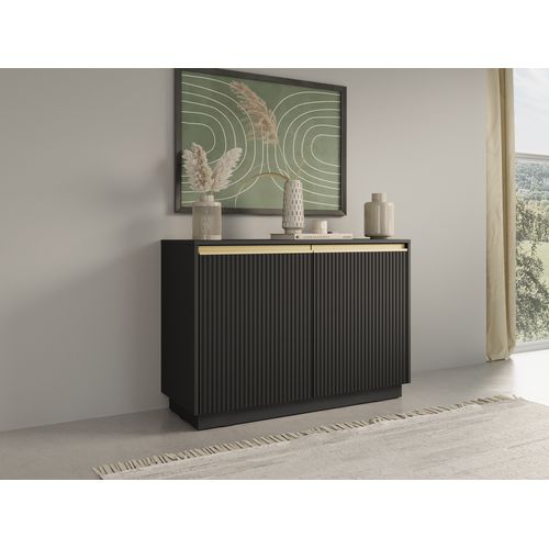 Commode : 2 Portes, 4 Étagères, Noir Graphite, 103,5 X 71,4 X 39 Cm