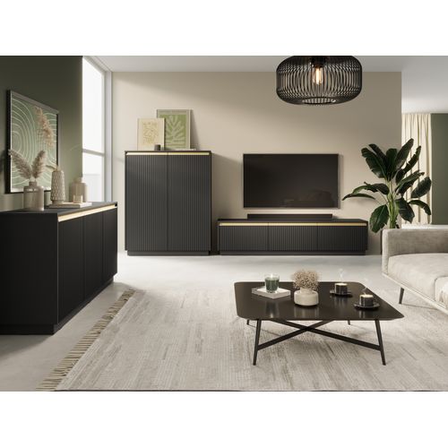 Commode : 3 Portes, 6 Étagères, Noir Graphite, 153,4 Cm X 71,6 Cm X 39 Cm