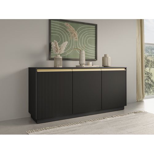 Commode : 3 Portes, 6 Étagères, Noir Graphite, 153,4 Cm X 71,6 Cm X 39 Cm