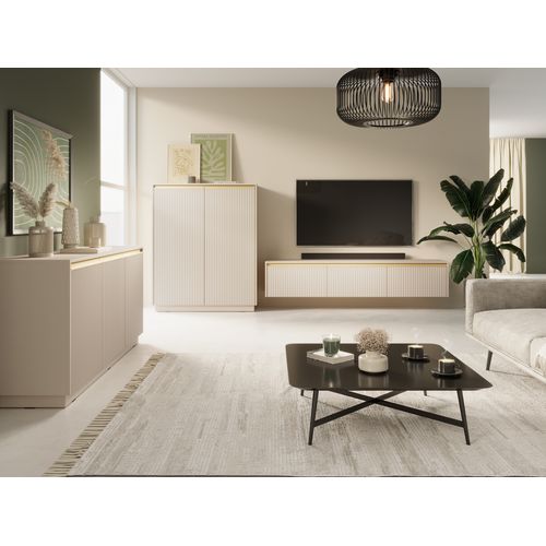 Commode : 2 Portes, 4 Étagères, Beige Sable, 103,5 X 71,4 X 39 Cm