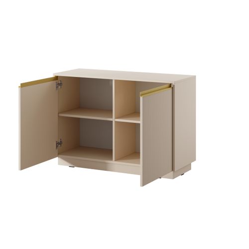 Commode : 2 Portes, 4 Étagères, Beige Sable, 103,5 X 71,4 X 39 Cm