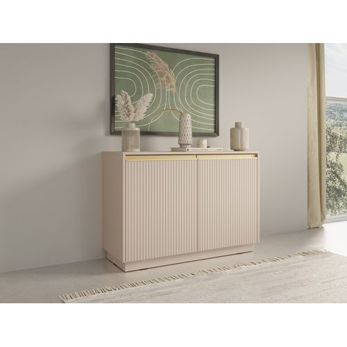 Commode : 2 Portes, 4 Étagères, Beige Sable, 103,5 X 71,4 X 39 Cm