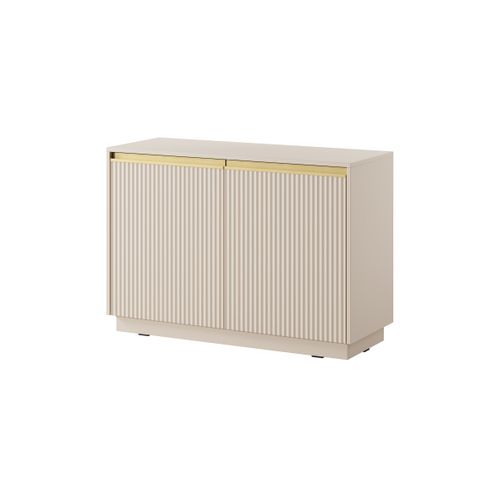 Commode : 2 Portes, 4 Étagères, Beige Sable, 103,5 X 71,4 X 39 Cm