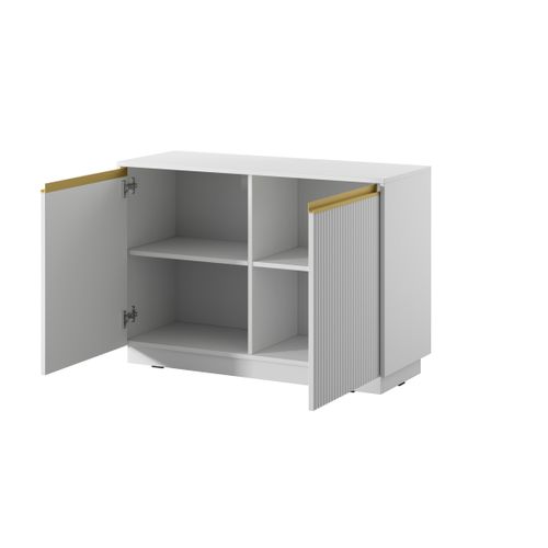 Commode : 2 Portes, 4 Étagères, Blanc Mat, 103,5 X 71,4 X 39 Cm