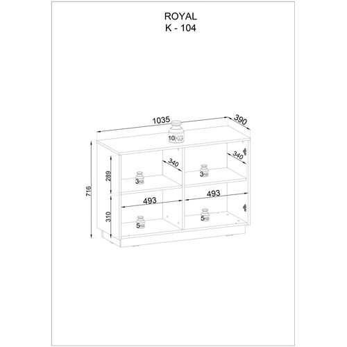 Commode : 2 Portes, 4 Étagères, Blanc Mat, 103,5 X 71,4 X 39 Cm