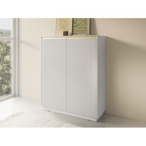 Commode : 2 Portes, 6 Étagères, Blanc Mat, 103,5 X 127 X 39 Cm