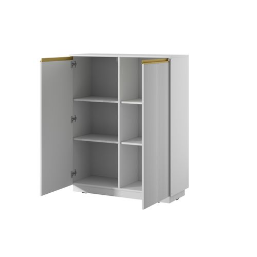 Commode : 2 Portes, 6 Étagères, Blanc Mat, 103,5 X 127 X 39 Cm