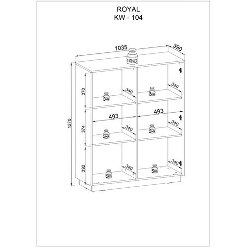 Commode : 2 Portes, 6 Étagères, Blanc Mat, 103,5 X 127 X 39 Cm