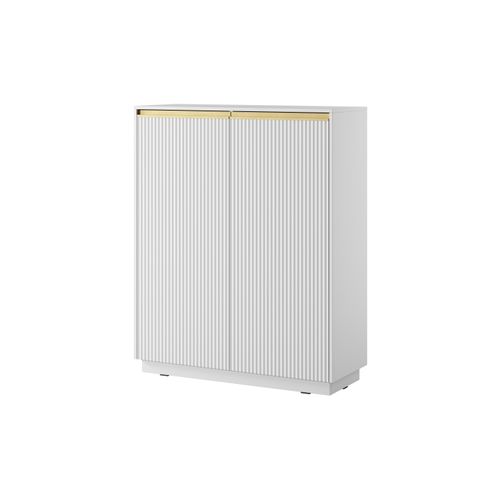 Commode : 2 Portes, 6 Étagères, Blanc Mat, 103,5 X 127 X 39 Cm