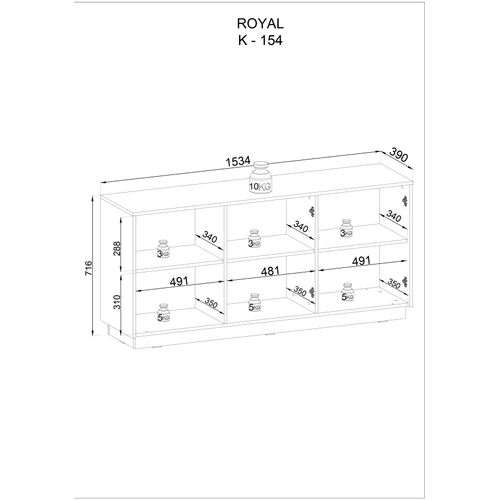 Commode : 3 Portes, 6 Étagères, Blanc Mat, 153,4 Cm X 71,6 Cm X 39 Cm