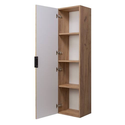 Colonne De Salle De Bain, Chêne Craft, Poignée Noire, 35 X 136 X 27 Cm