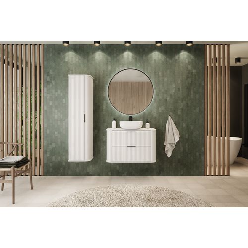 Meuble De Salle De Bain, Blanc, Poignée Noire, 35,5 X 139 X 31,5 Cm